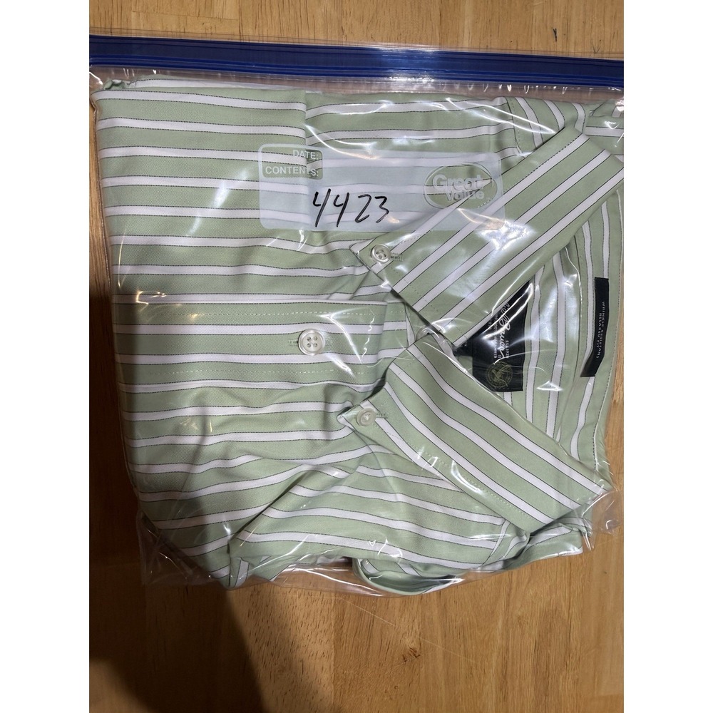 Eddie Bauer Shirt Mens L Green White Stripe Wrinkle Resistant Cotton Relaxed Fit - Picture 6 of 6
